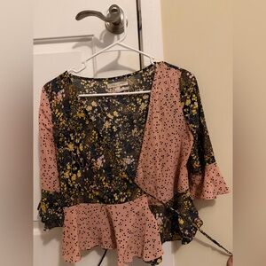 Floral & Pink Wrap Top